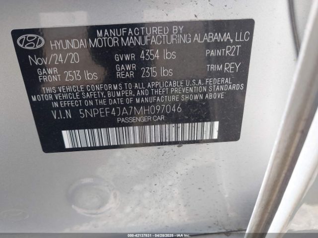 5NPEF4JA7MH097046 Hyundai SONATA SEL