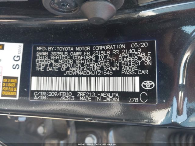 JTDVPMAE0MJ121646 Toyota COROLLA LE
