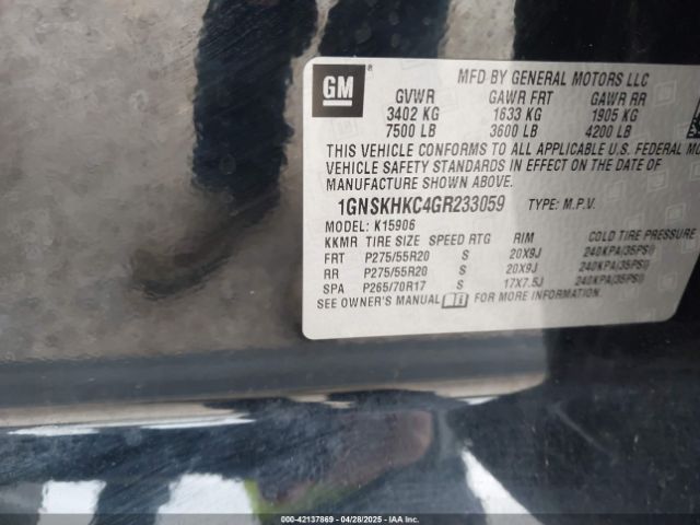 1GNSKHKC4GR233059 Chevrolet Suburban Lt