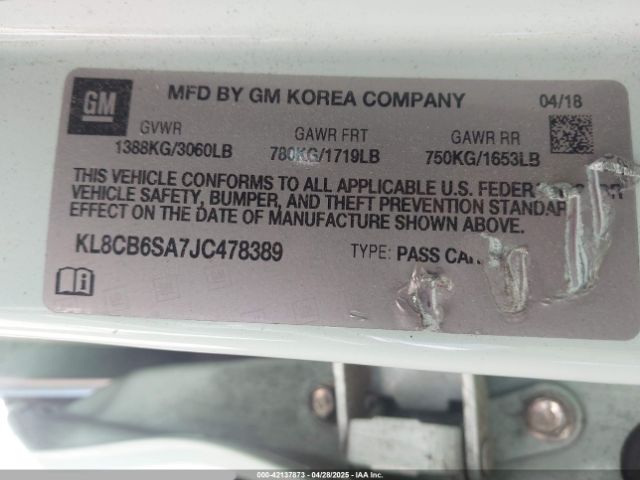 KL8CB6SA7JC478389 Chevrolet Spark Ls Cvt