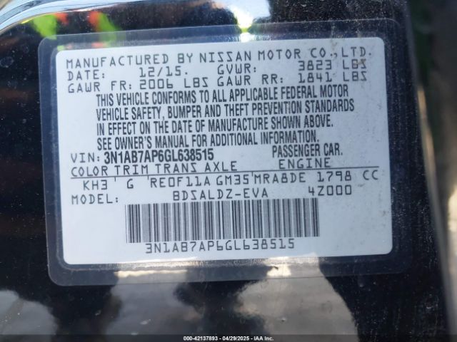 3N1AB7AP6GL638515 Nissan SENTRA SV