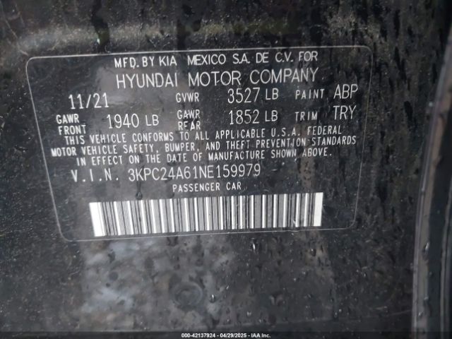 3KPC24A61NE159979 Hyundai ACCENT SE