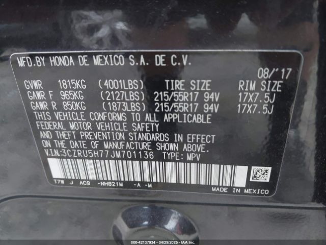 3CZRU5H77JM701136 Honda Hr-v Ex-l