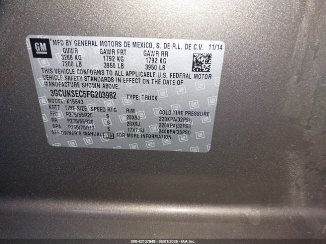3GCUKSEC5FG203982 Chevrolet Silverado 1500 1lz