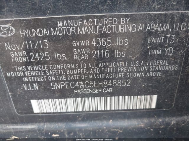 5NPEC4AC5EH848852 Hyundai Sonata Limited