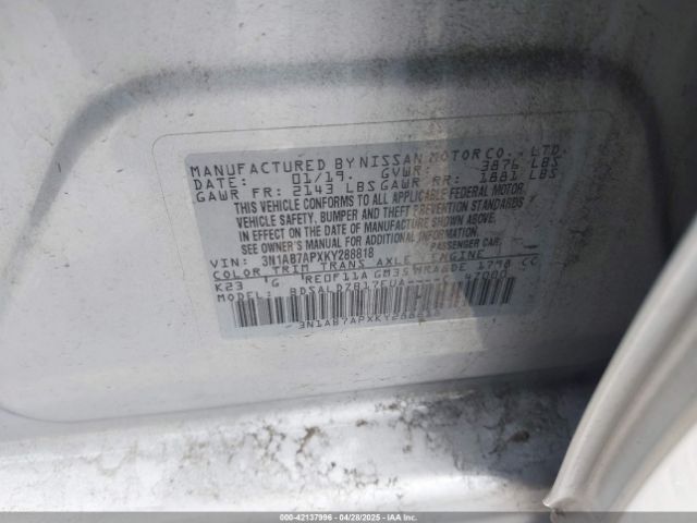 3N1AB7APXKY288818 Nissan SENTRA SV