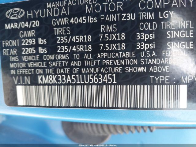 KM8K33A51LU563451 Hyundai Kona Limited