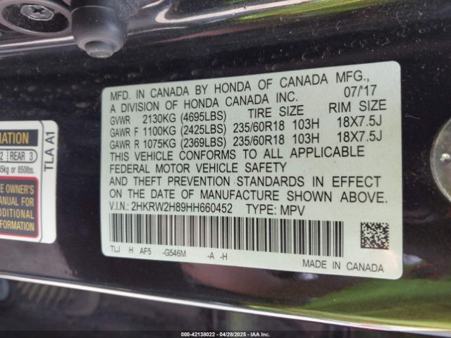 2HKRW2H89HH660452 Honda Cr-v Ex-l/ex-l Navi