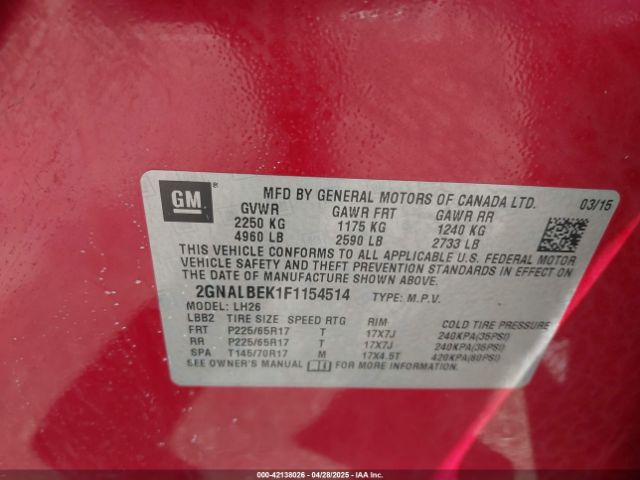 2GNALBEK1F1154514 Chevrolet EQUINOX 1LT