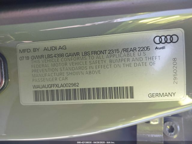 2020 AUDI A3 WAUAUGFFXLA002962 Photo 8