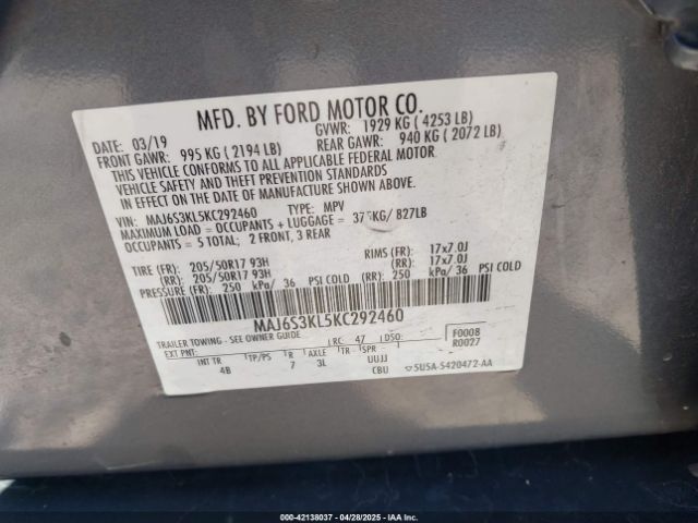 MAJ6S3KL5KC292460 Ford Ecosport Titanium