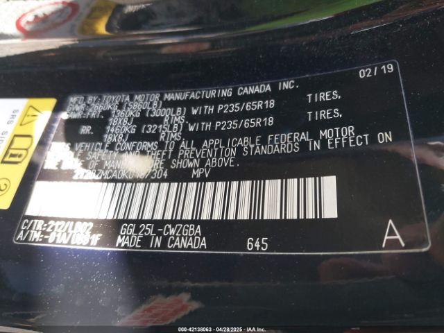 2T2BZMCA0KC187304 Lexus RX 350