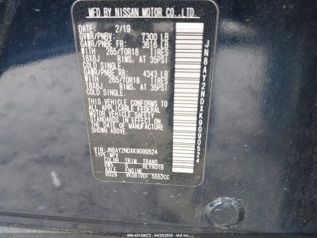 JN8AY2NDXK9090524 Nissan ARMADA SV