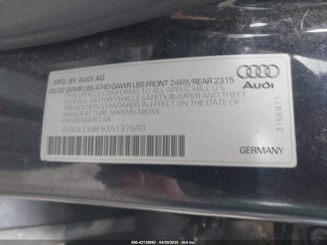 2003 AUDI A4 WAULC68E93A137540 Photo 8