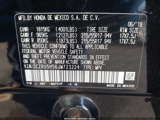 3CZRU5H56JM723224 Honda r18z9