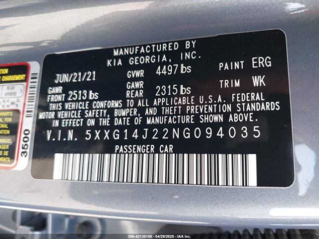 5XXG14J22NG094035 KIA K5 LXS