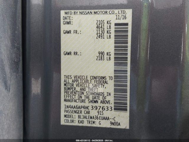1N4AA6AP4HC397633 Nissan Maxima 3.5 Sl