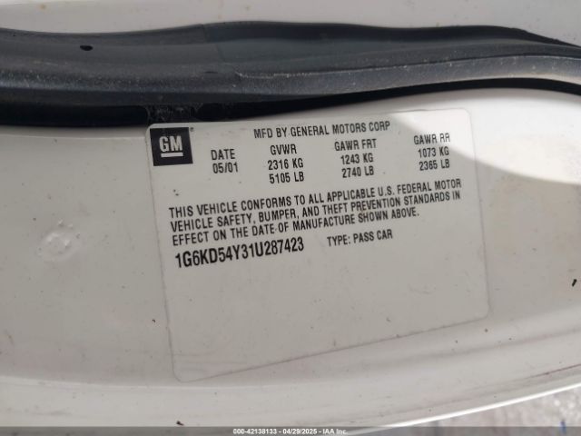 2001 CADILLAC DEVILLE 1G6KD54Y31U287423 Photo 8