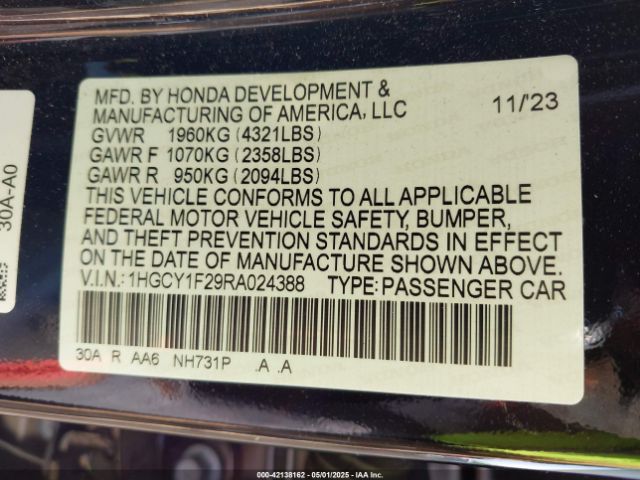 1HGCY1F29RA024388 Honda ACCORD LX
