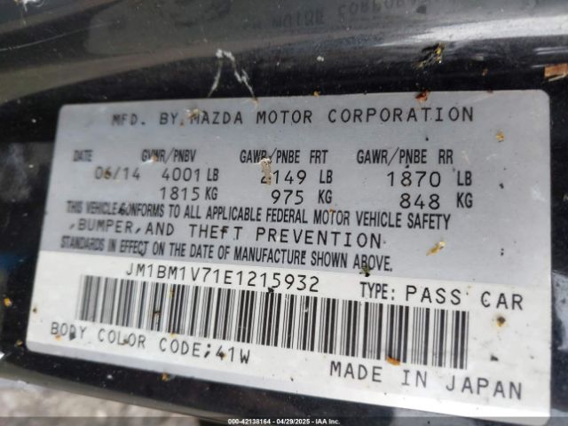JM1BM1V71E1215932 Mazda Mazda3 I Touring