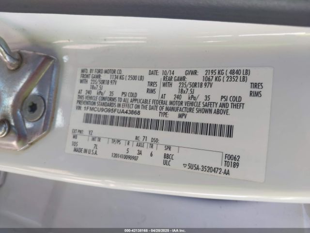 1FMCU9G95FUA43868 Ford ESCAPE SE