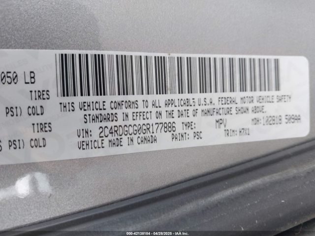 2C4RDGCG0GR177886 Dodge Grand Caravan Sxt