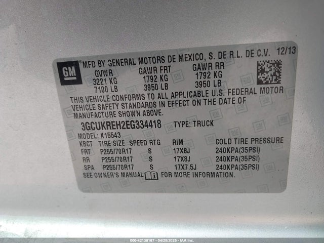 3GCUKREH2EG334418 Chevrolet Silverado 1500 1lt