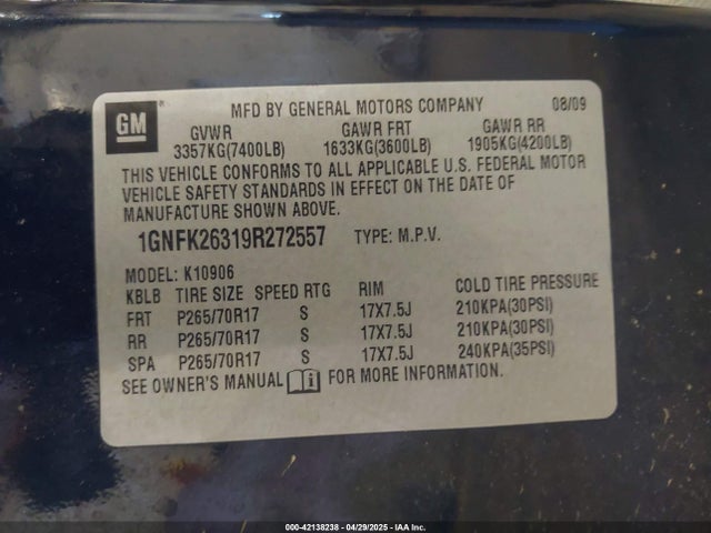 2009 CHEVROLET SUBURBAN 1GNFK26319R272557 Photo 8