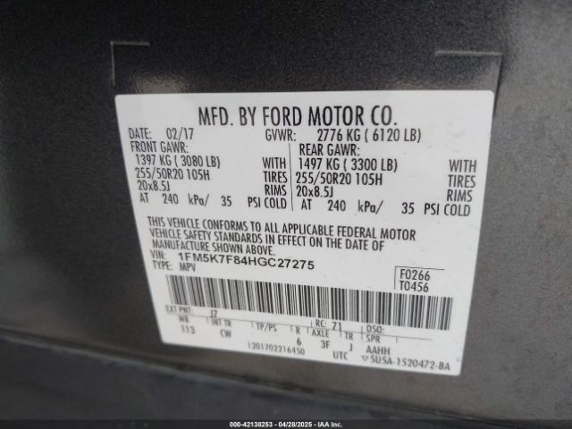 1FM5K7F84HGC27275 Ford Explorer Limited