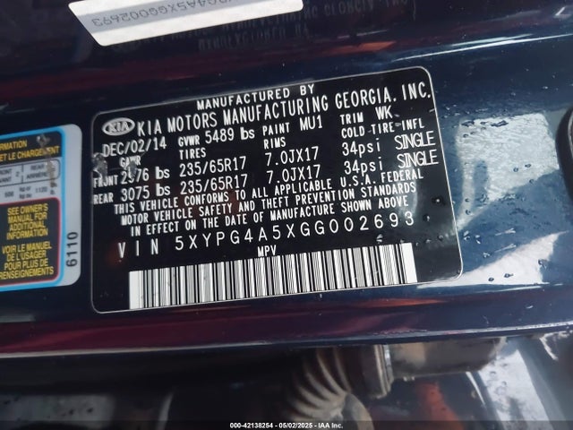 5XYPG4A5XGG002693 KIA Sorento 3.3l Lx