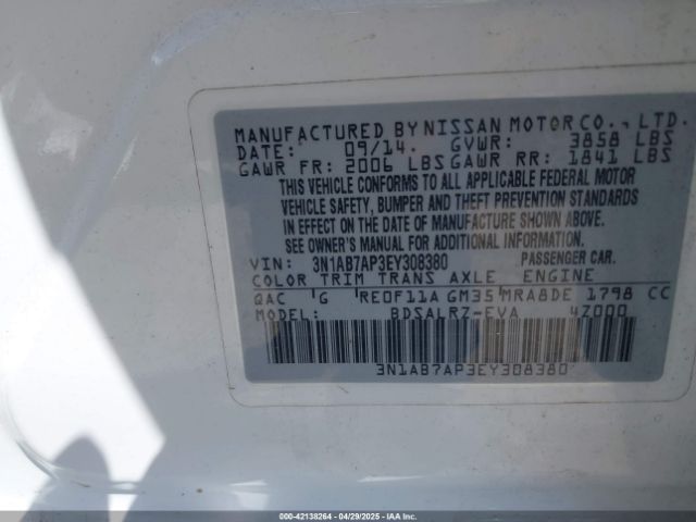 3N1AB7AP3EY308380 Nissan SENTRA SR