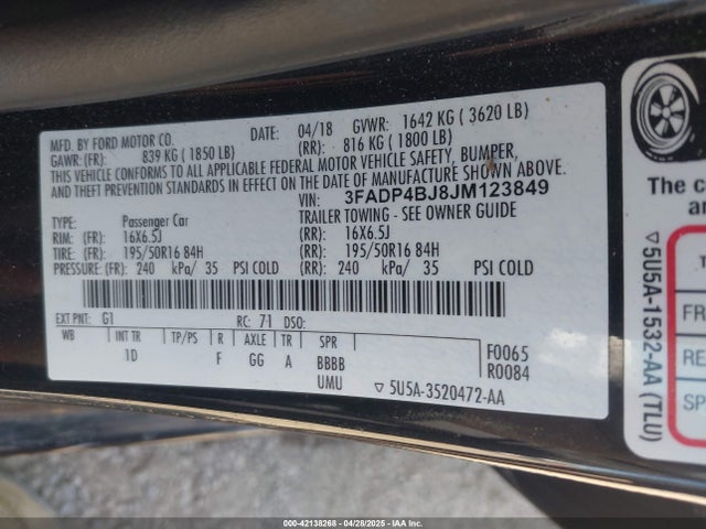 3FADP4BJ8JM123849 Ford FIESTA SE