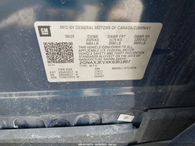 2019 CHEVROLET EQUINOX 2GNAXJEVXK6301807 Photo 8