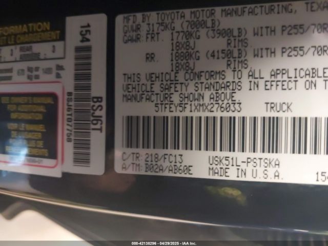5TFEY5F1XMX276033 Toyota Tundra Sr5
