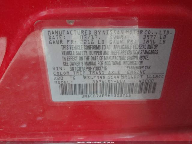 3N1CB7AP9HY303715 Nissan Sentra