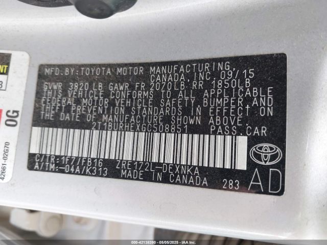 2T1BURHEXGC508851 Toyota COROLLA LE