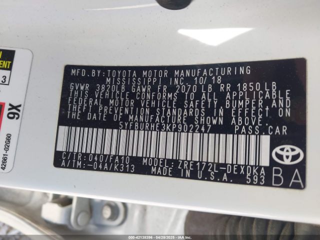 5YFBURHE3KP902247 Toyota COROLLA L