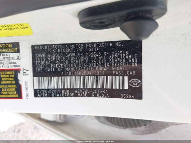 4T1BF1FK2EU413331 Toyota CAMRY XLE