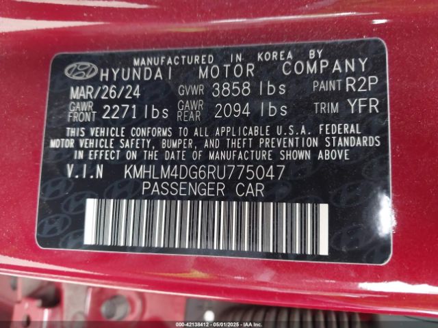 KMHLM4DG6RU775047 Hyundai ELANTRA SEL