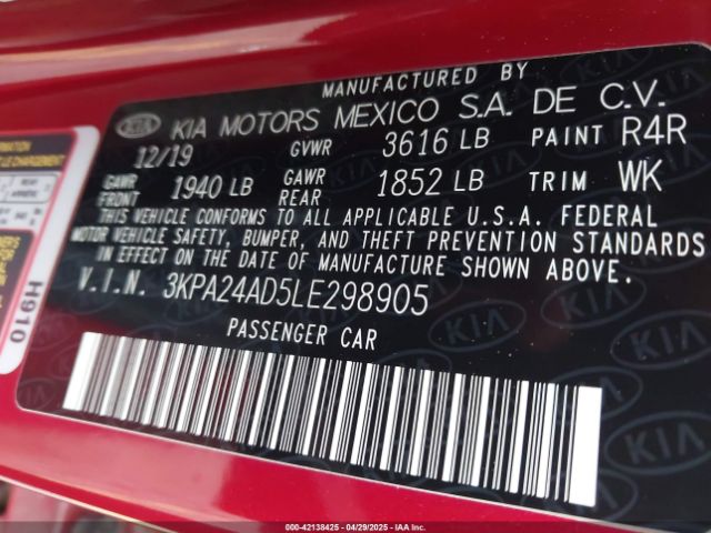 3KPA24AD5LE298905 KIA RIO S