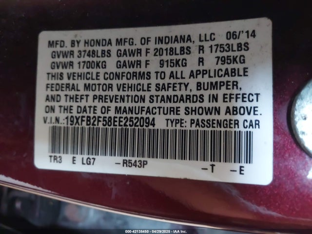 19XFB2F58EE252094 Honda Civic Lx