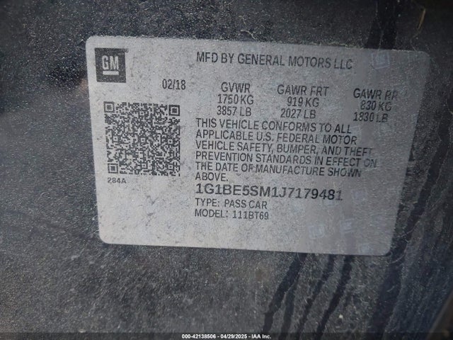 1G1BE5SM1J7179481 Chevrolet Cruze Lt Auto