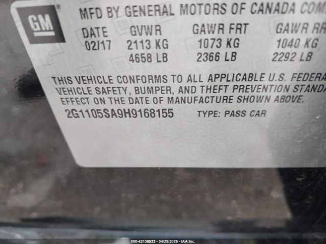 2G1105SA9H9168155 Chevrolet IMPALA 1LT