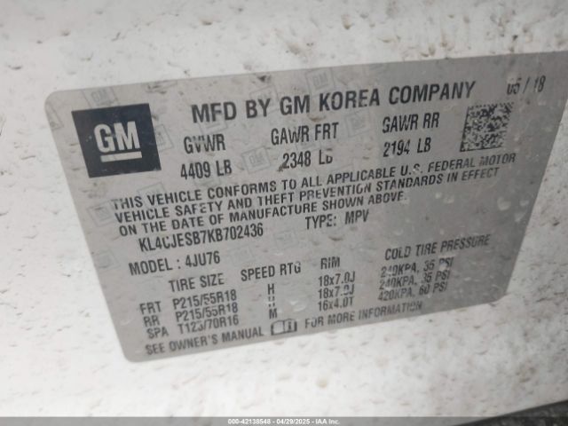 KL4CJESB7KB702436 Buick Encore Awd Preferred