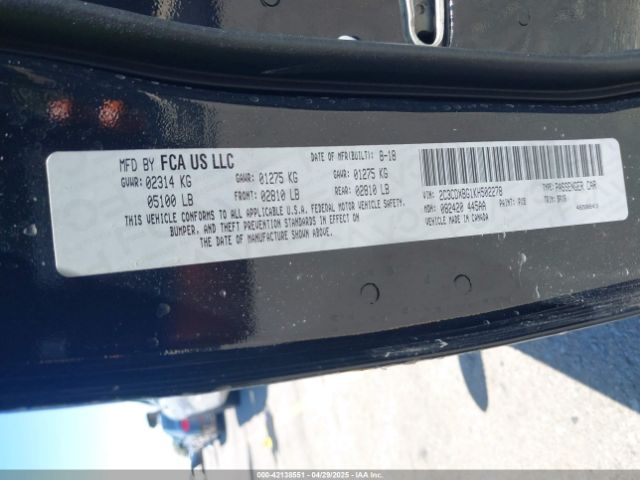 2C3CDXBG1KH502278 Dodge Charger Sxt Rwd