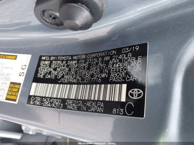 JTDEPRAE7LJ017716 Toyota COROLLA LE