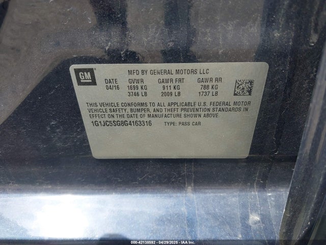 1G1JC5SG8G4163316 Chevrolet Sonic Lt Auto