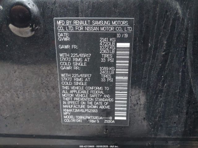 KNMAT2MV6LP521913 Nissan Rogue S Intelligent Awd