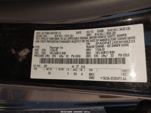 3FADP4TJXEM106233 Ford FIESTA S