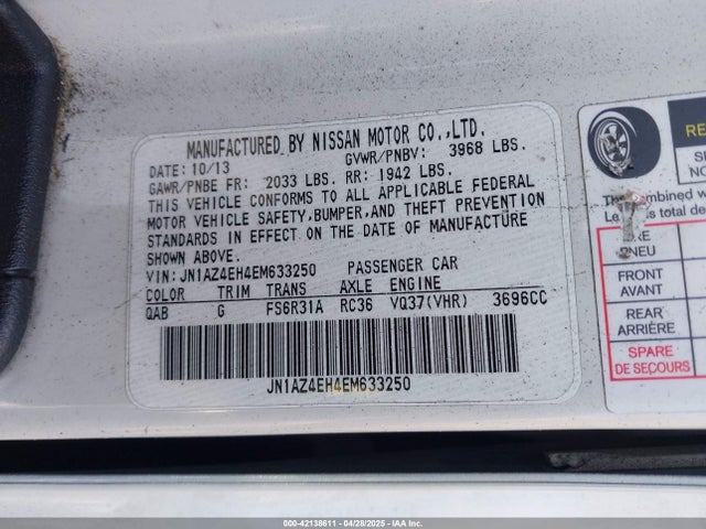 JN1AZ4EH4EM633250 Nissan 370z Base (m6)